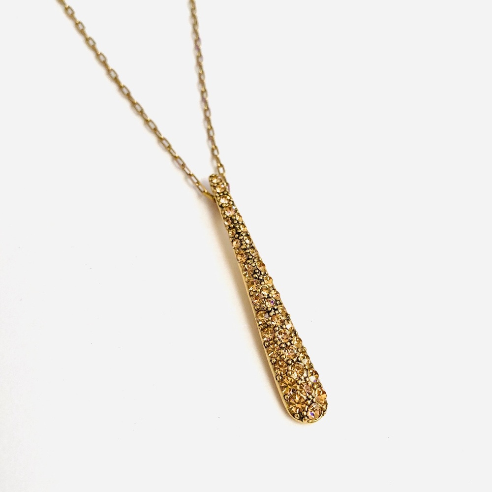 Vintage signed MONET Gold Crystal Drop Chain Necklace Citrine Colored Rhinestone